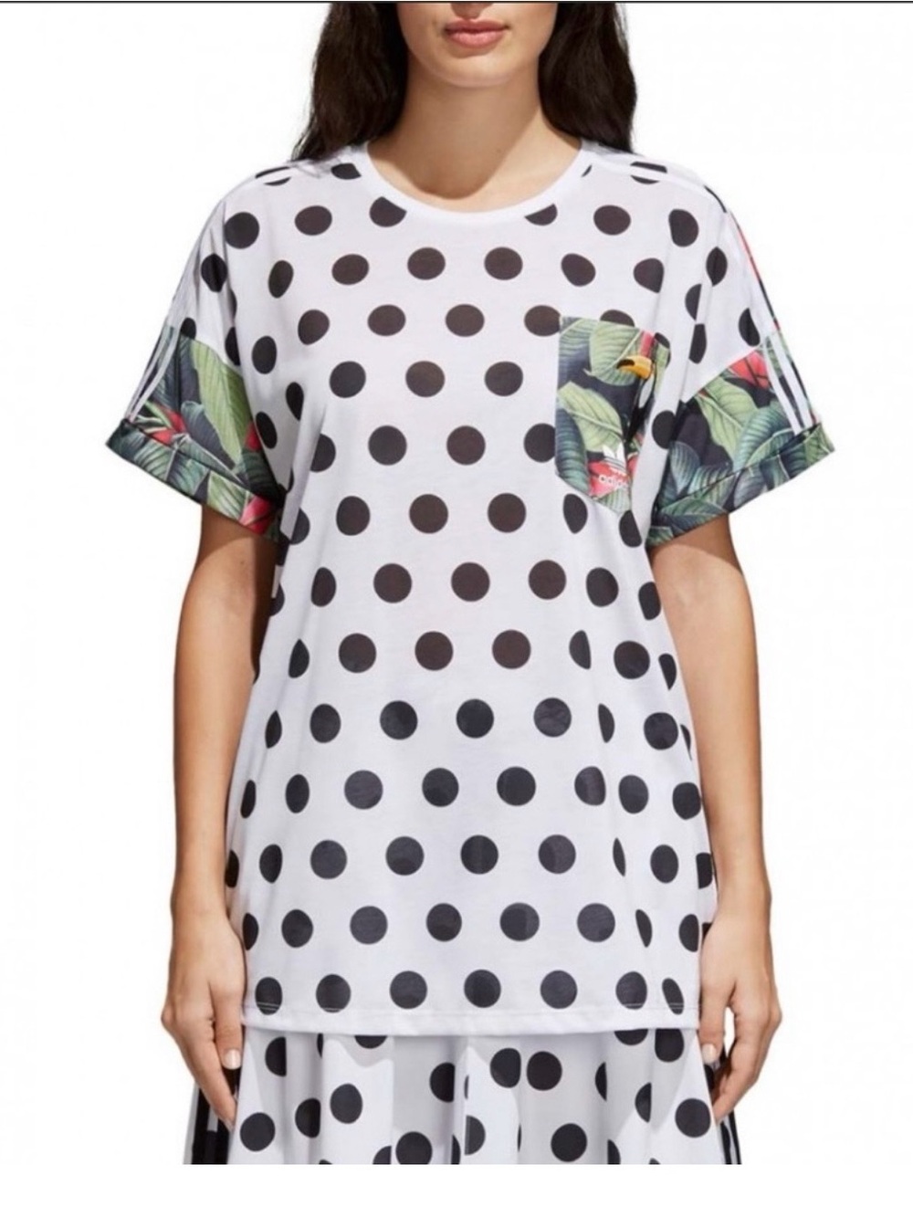 Adidas Originals Farm Rio Floral White and Black Polka Dot Oversized Tee